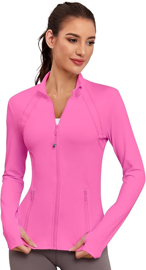 VUTRU Women Athletic Jacket Fitted Workout Running Zip Up Track Coat Layer with Thumb Holes Pockets for Yoga Gym Travel