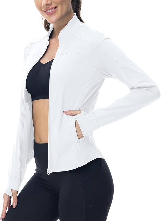 BGOWATU Women's Workout Jacket Lightweight Zip up Running Athletic Jackets with Thumb Holes