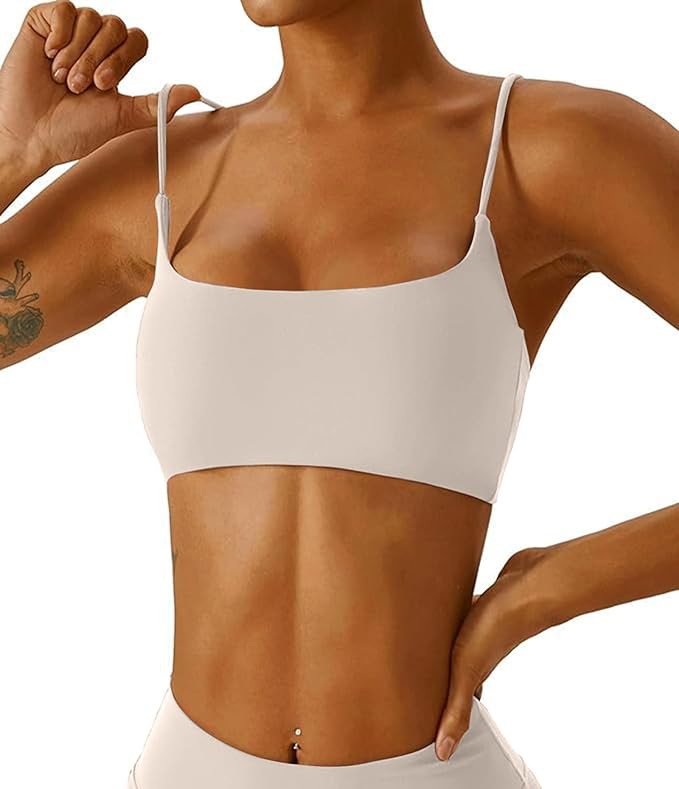 Comper Women's Sports Bra with Thin Straps Stretchy Wirefree Workout Bras Lightweight Workouts Bralette with Removable Pads