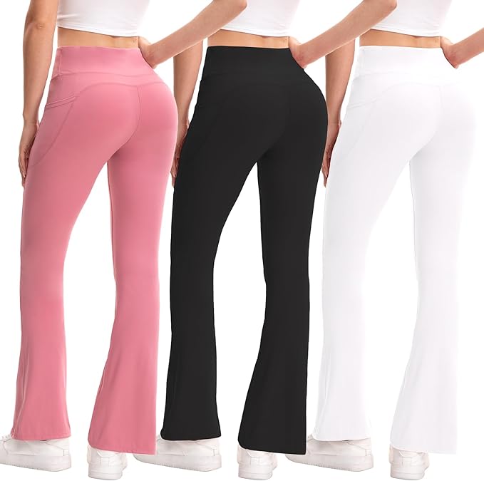 3 Packs Women's Flare Leggings with Pockets, Soft High Waisted Tummy Control Bootcut Workout Yoga Pants