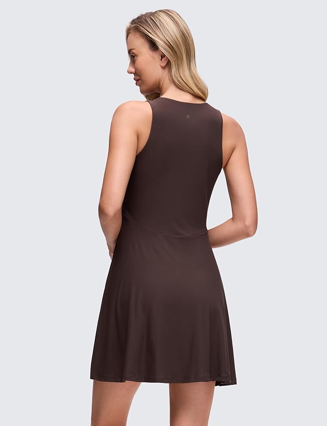 CRZ YOGA Cloudweight Double Layer Midi Dress for Women - Crewneck Flowy Tank Top Sleeveless Outfits for Casual Travel