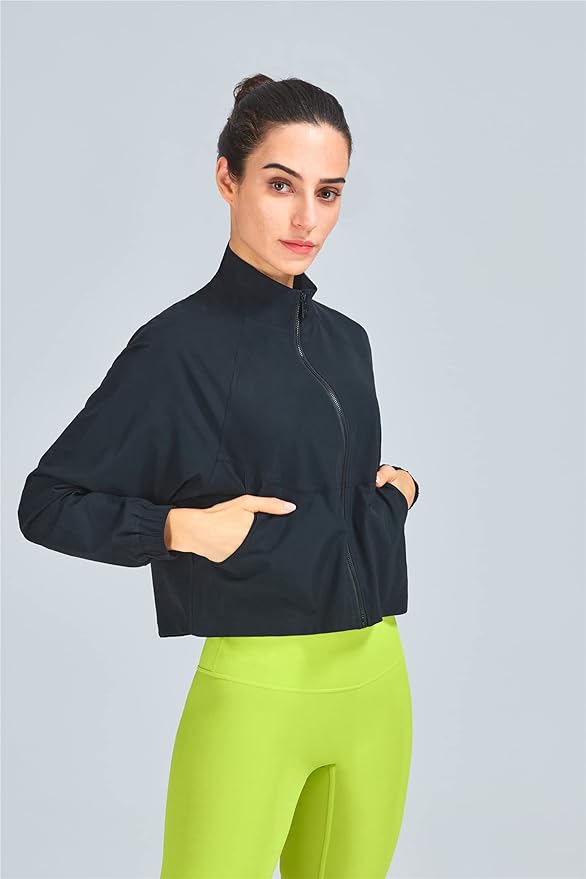 altiland Women's Athletic Running Yoga Gym Track Zip Up Cropped Jackets UPF 50+ Sun Protection Long Sleeve Workout Shirts