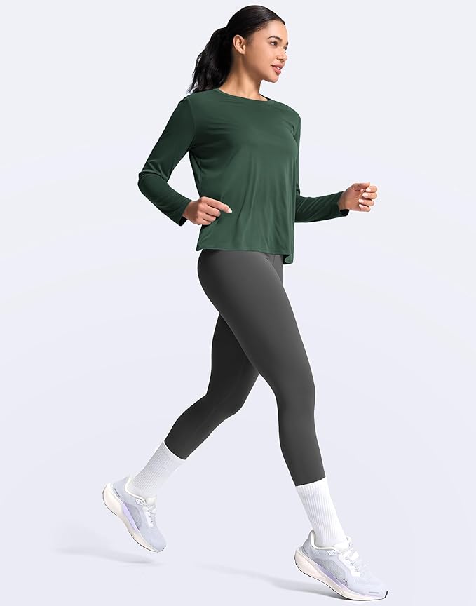 SANTINY Women's Lightweight Long Sleeve Workout Tops Split Back Gym Running Hiking Athletic Shirt Quick Dry UPF 50+ Sun Shirt