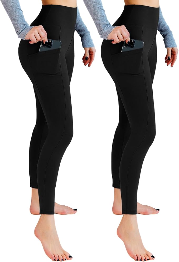 Leafigure 2 Pack Leggings with Pockets for Women, High Waisted Soft Leggings for Yoga Gym