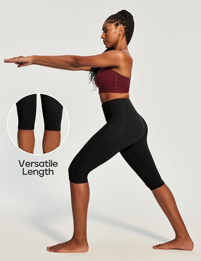 Heathyoga Capri Leggings with Pockets for Women Tummy Control Knee Length Leggings Yoga Pants Women Capri Pants Workout