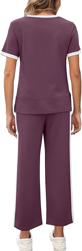 XIEERDUO Women's Side Slit Lounge Sets 2026 Fashion 2 Piece Travel Outfits Cozy Loungewear Wide Leg Tracksuits S-3XL