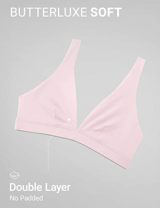 CRZ YOGA Butterluxe Soft Double Lined Deep V Neck Sports Bras for Women - Open Back Yoga Crop Top Casual Non Padded