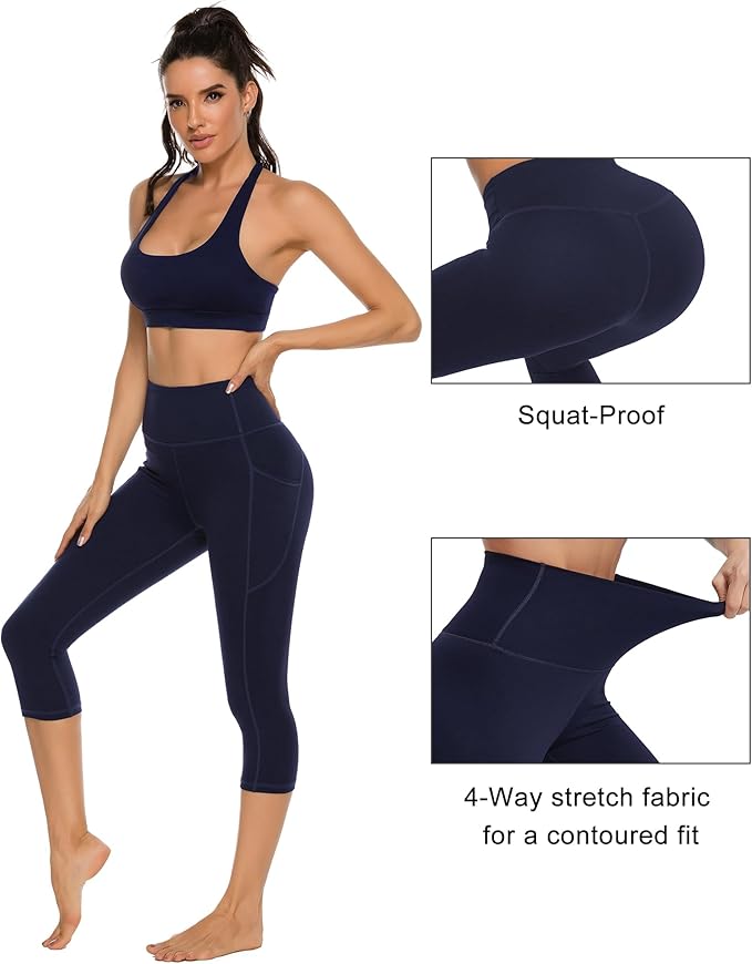 Stelle Women's Capri Yoga Pants with Pockets Essential High Waisted Leggings for Workout