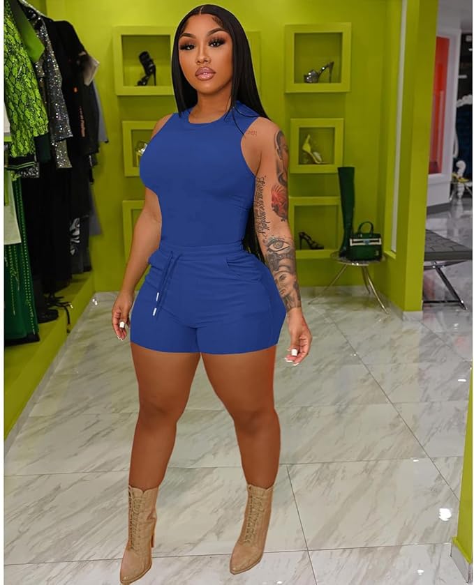 HBQ Women 2 Piece Outfits Sleeveless Tank Tops Biker Short Workout Jogger Sets Summer