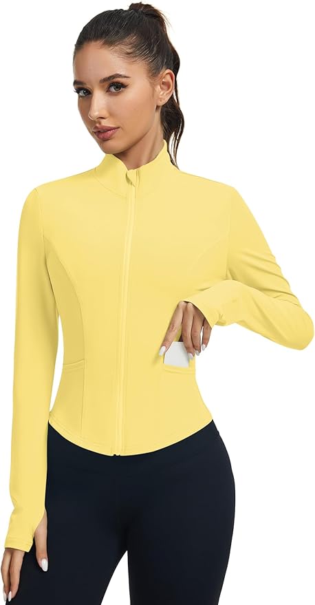LOMON Women's Athletic Jackets Cropped Long Sleeve Workout Tops Yoga Zip Up Jackets Gym Tops Golf Shirts