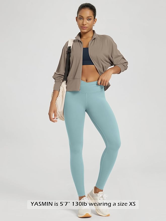 ODODOS Women's Cross Waist Yoga Leggings with Inner Pocket, 23"/25"/28" Gathered Crossover Workout Yoga Pants
