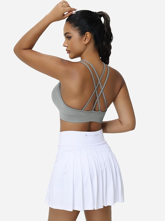 VEQKING Women's Cross Back Sports Bra Padded Strappy Medium Support Yoga Bra for Workout Fitness 3 Pack