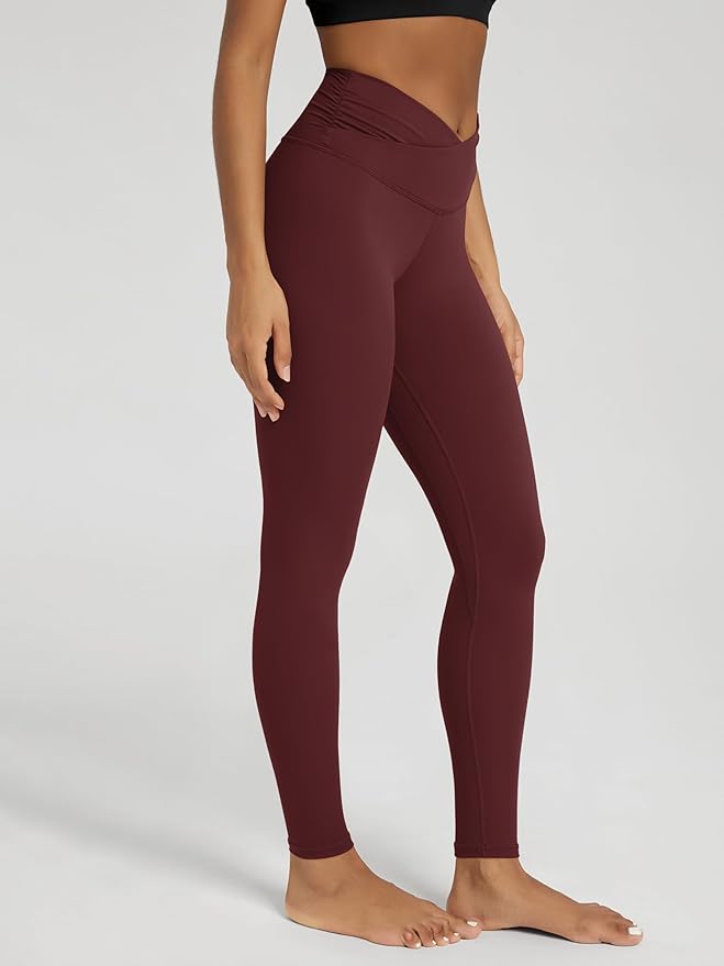 ODODOS Women's Cross Waist Yoga Leggings with Inner Pocket, 23"/25"/28" Gathered Crossover Workout Yoga Pants