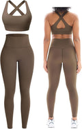 Workout Sets for Women 2 Piece Seamless High-Waisted Leggings & Cross Back Padded Sports Bra for Yoga Pilates