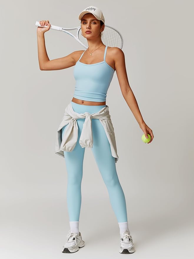 QBGJTD Womens Workout Sets Two Piece Cross Back Tank Top Matching High Waist Leggings Sets Gym Outfits Work Out Clothes