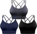 Sykooria 3 Pack Strappy Sports Bra for Women Sexy Crisscross for Yoga Running Athletic Gym Workout Fitness Tank Tops
