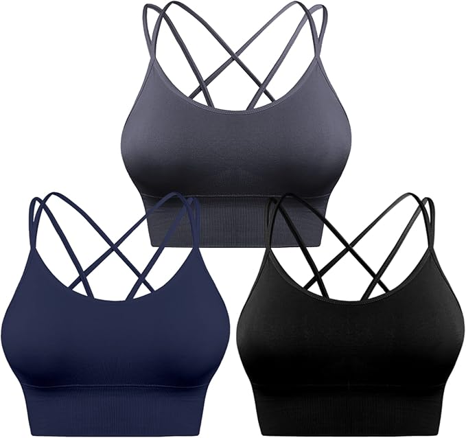 Sykooria 3 Pack Strappy Sports Bra for Women Sexy Crisscross for Yoga Running Athletic Gym Workout Fitness Tank Tops
