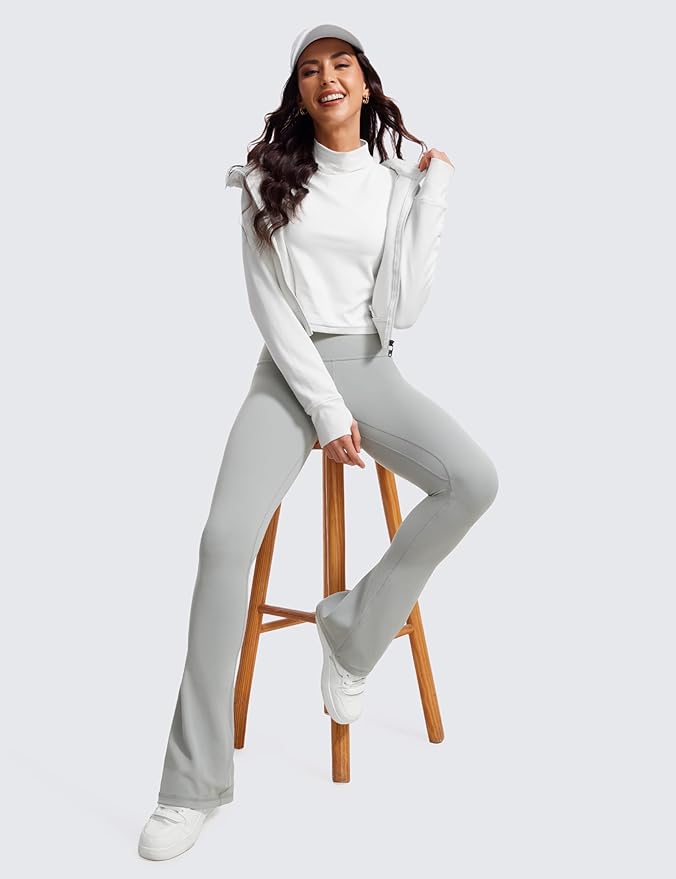 CRZ YOGA Butterluxe Mini Flared Leggings 30"/31.5"/33'' - High Waist Bootcut Casual Lounge Women Yoga Pants with Pocket