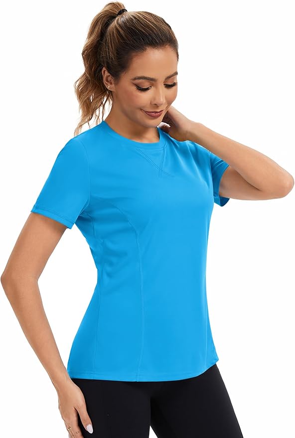 AVOOGUE Women's Short Sleeve Workout Tops Quick Dry Athletic UPF50+ Sun Protection Shirts Gym Hiking Running Yoga Clothes
