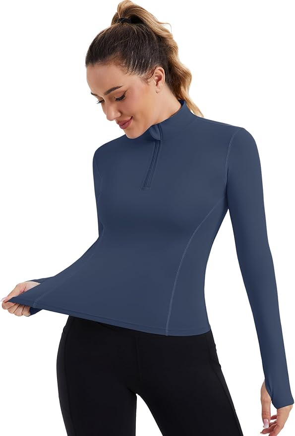 ZHENWEI Womens Workout Tops Long Sleeve Quarter Zip Pullover Quick Dry Golf Shirt Athletic Slim Fit Crop Yoga Gym Tops