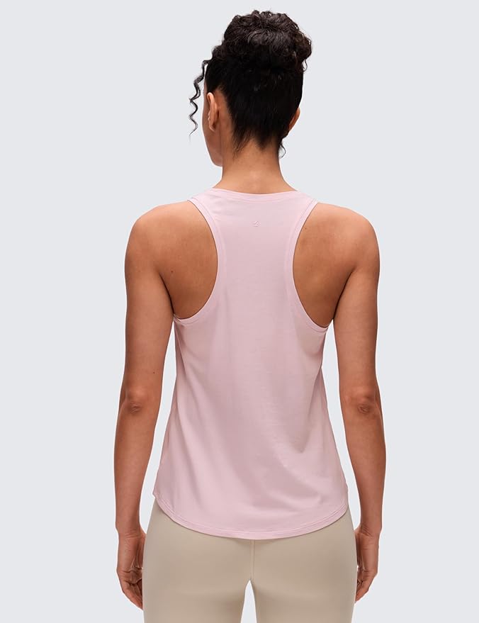 CRZ YOGA Pima Cotton Racerback Tank Tops for Women - Workout Athletic Casual Soft Scoop Neck Sleeveless Shirts