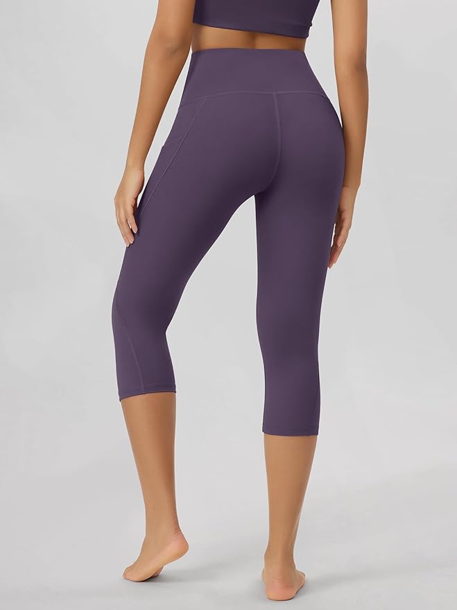 ODODOS Women's High Waisted Yoga Capris with Pockets, Tummy Control Non See Through Workout Athletic Running Capri Leggings