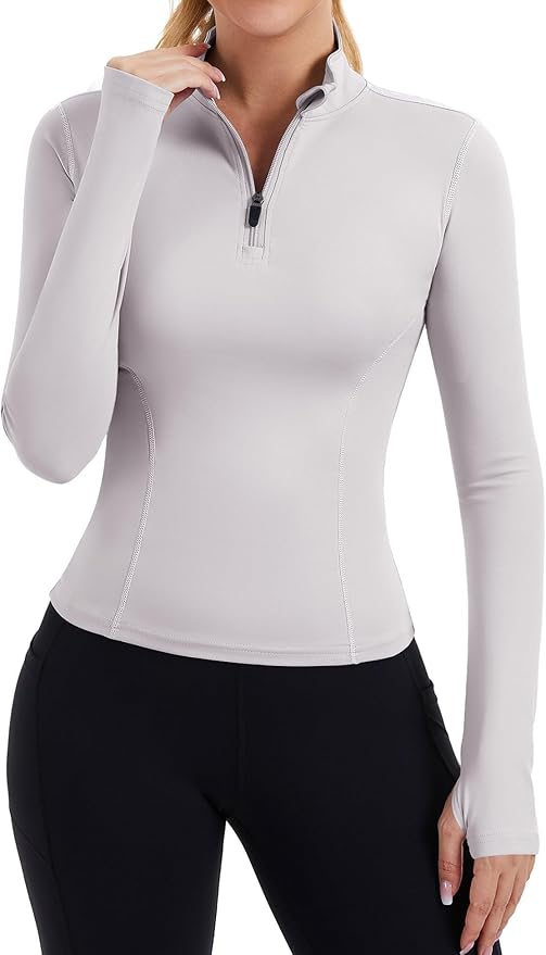 ZHENWEI Womens Workout Tops Long Sleeve Quarter Zip Pullover Quick Dry Golf Shirt Athletic Slim Fit Crop Yoga Gym Tops