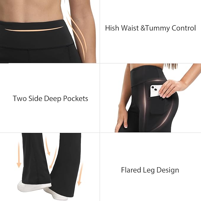 3 Packs Women's Flare Leggings with Pockets, Soft High Waisted Tummy Control Bootcut Workout Yoga Pants
