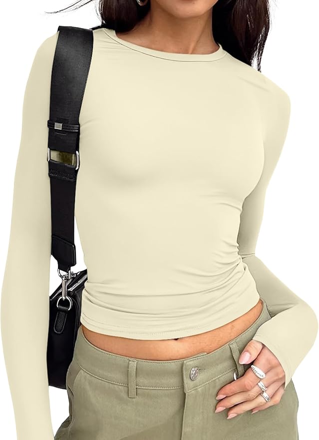 Trendy Queen Womens Long Sleeve T Shirts Fall Fashion 2026 Basic Crop Tops Going Out Outfits Y2k Clothes