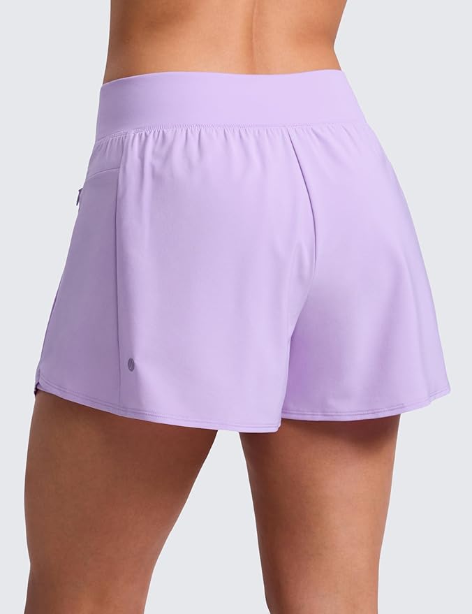 CRZ YOGA 2 in 1 Double Layer Running Shorts for Women 3" - High Waisted for Athletic Tennis Workout with Zip Pockets