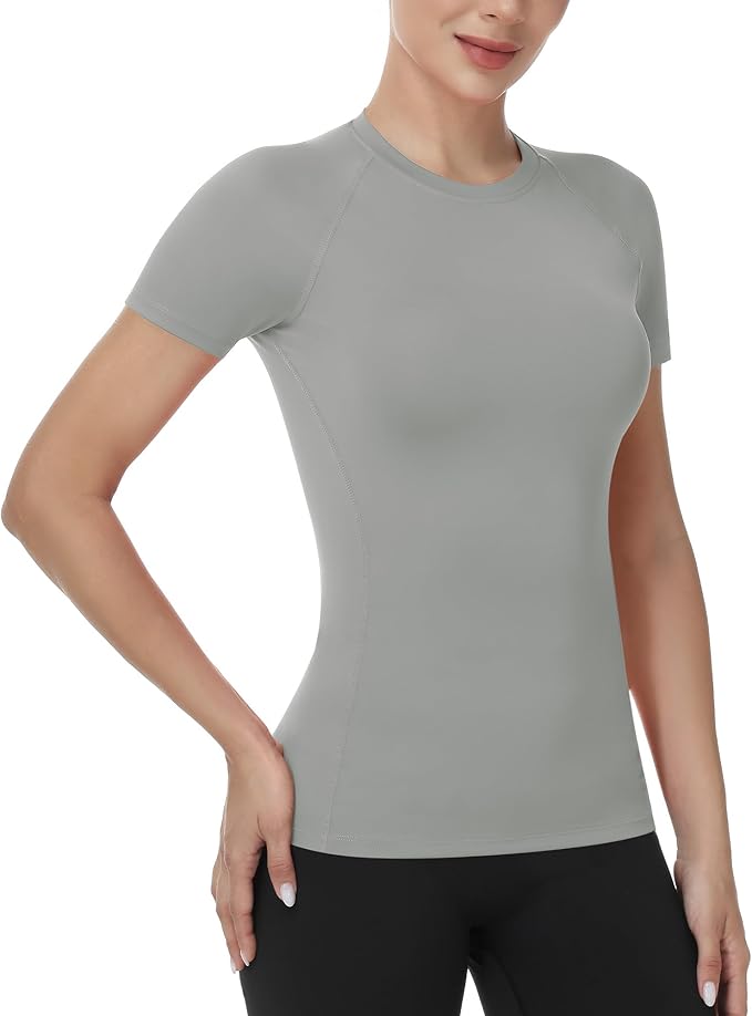 Runhit Compression Shirt Women Short Sleeve Workout Tops Athletic Gym Moisture Wicking T-Shirt Running Yoga Base Layer