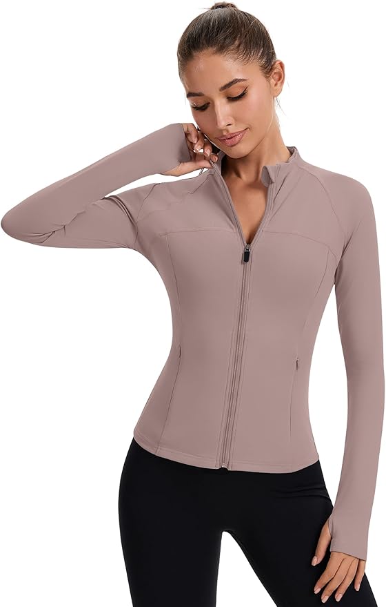 Rapbin Women's Full Zip Workout jackets Runing Slim Fit Athletic Tops With Thumb Holes