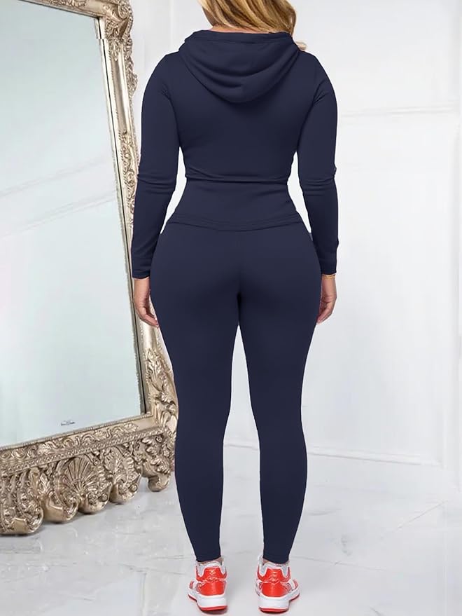 Women Two Piece Outfits Workout Sets Bodycon Legging Jacket Tracksuit Zip Up Hoodie Jogger Matching Sweat Pants Set