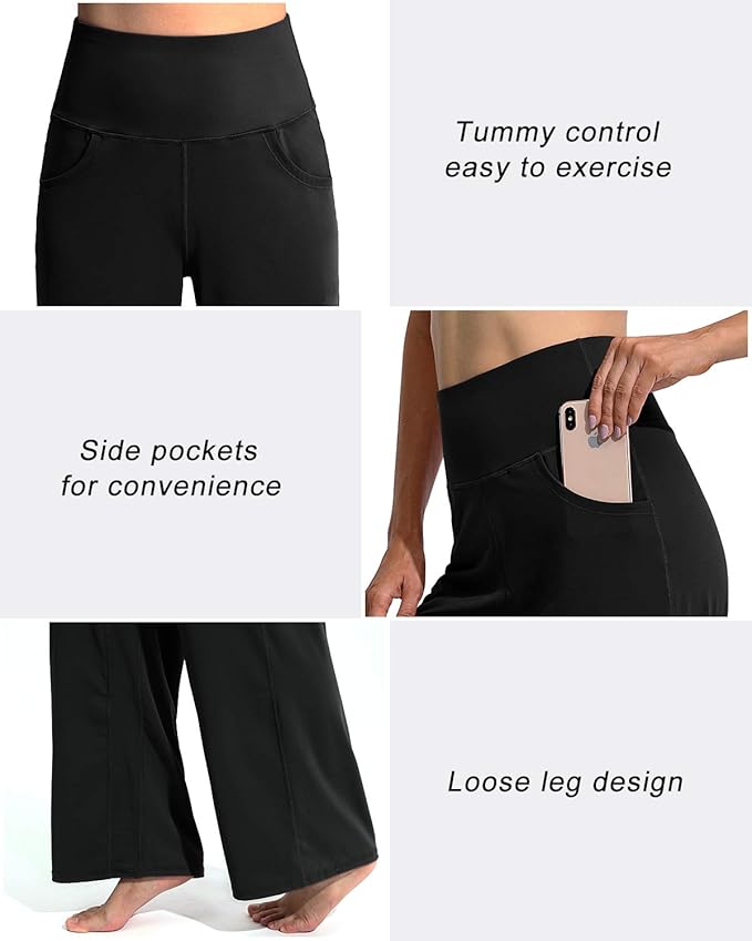 Promover Wide Leg Pants Woman Yoga Pants with Pockets Stretch Loose Casual Lounge Sweatpants Petite/Regular/Tall