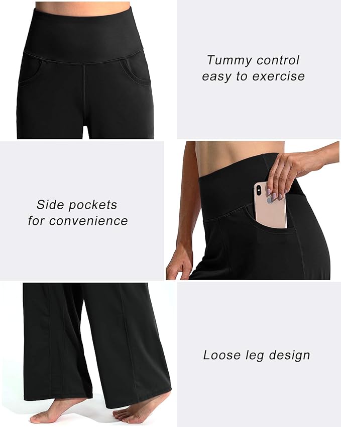 Promover Wide Leg Pants Woman Yoga Pants with Pockets Stretch Loose Casual Lounge Sweatpants Petite/Regular/Tall