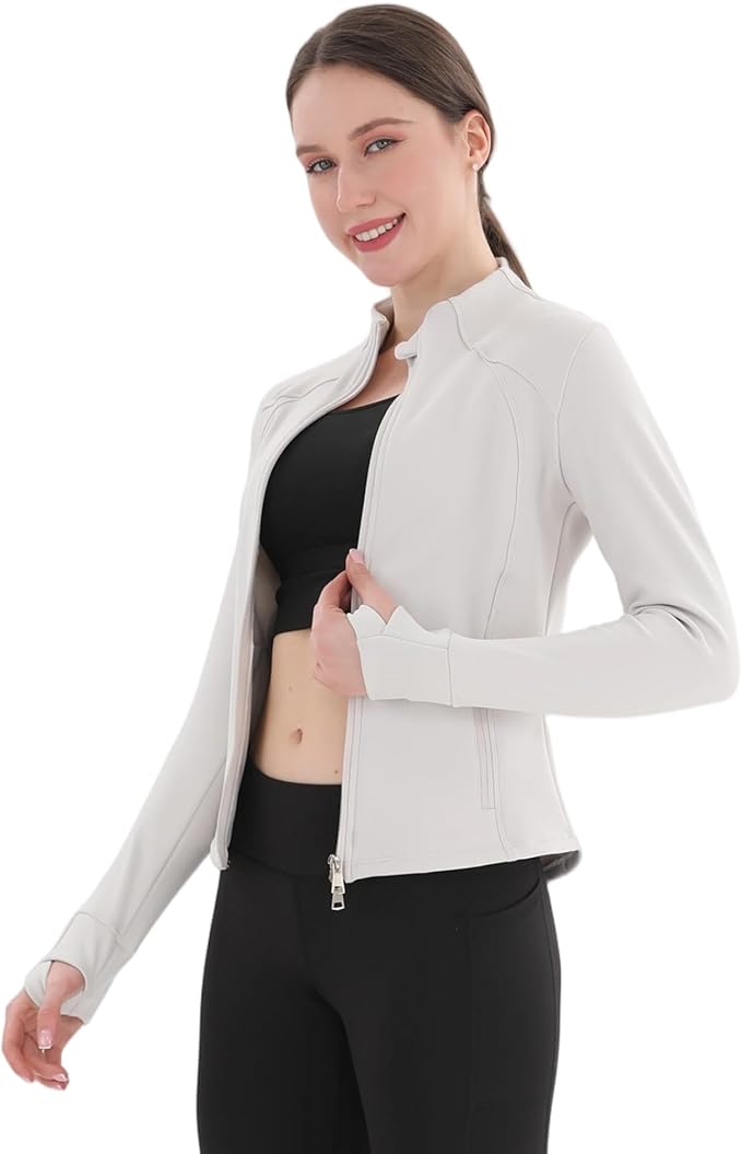 Women's Thermal Yoga Jacket - Thick Warm Full Zip Long Sleeve for Running Gym, Fleece Lined for Cold Weather Winter