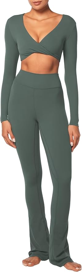 Sunzel Long Sleeve Workout Tops for Women Buttery Soft Deep V Twist Cropped Tops with Compression for Yoga Pilates Gym Outfit