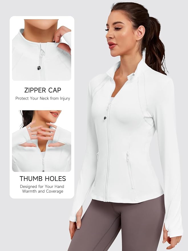 VUTRU Women Athletic Jacket Fitted Workout Running Zip Up Track Coat Layer with Thumb Holes Pockets for Yoga Gym Travel