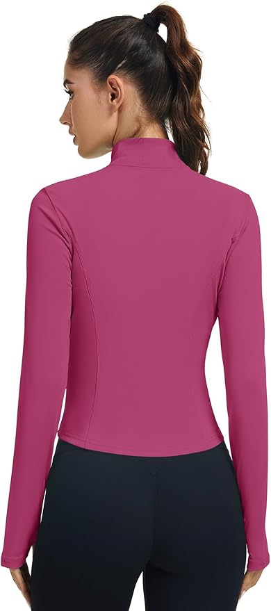 LOMON Women's Athletic Jackets Cropped Long Sleeve Workout Tops Yoga Zip Up Jackets Gym Tops Golf Shirts