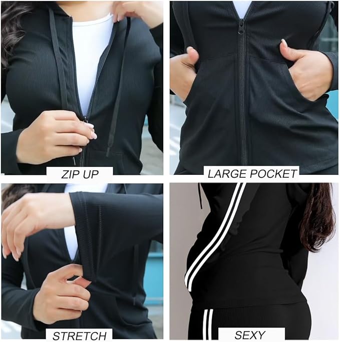 YeGine Women 2 Piece Outfits Long Sleeve Tracksuit Bodycon Matching Sets Hoodie Jacket Jogging Suit