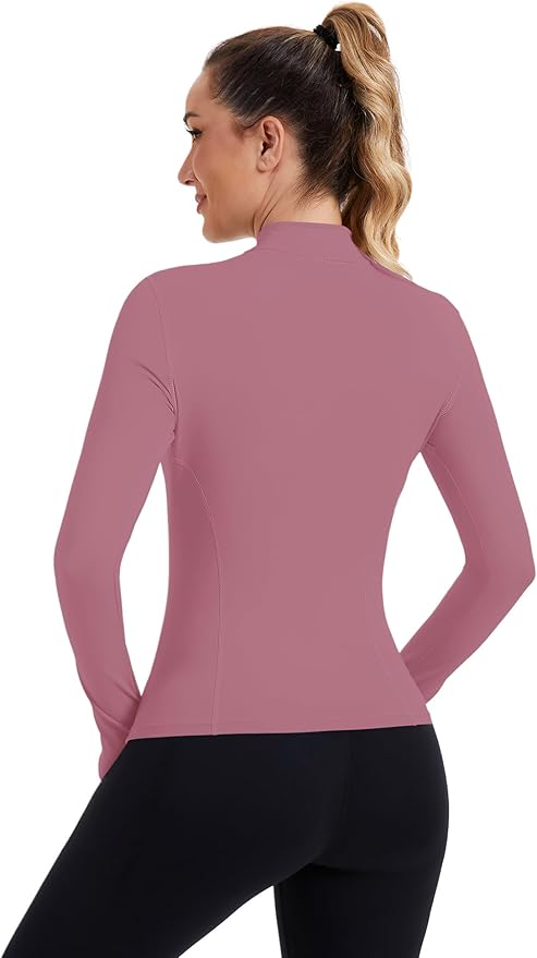 ZHENWEI Womens Workout Tops Long Sleeve Quarter Zip Pullover Quick Dry Golf Shirt Athletic Slim Fit Crop Yoga Gym Tops