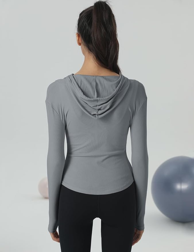 Locachy Womens Slim Fit Full Zip Hoodie Athletic Jacket Yoga Workout Running Jackets with Thumb Holes
