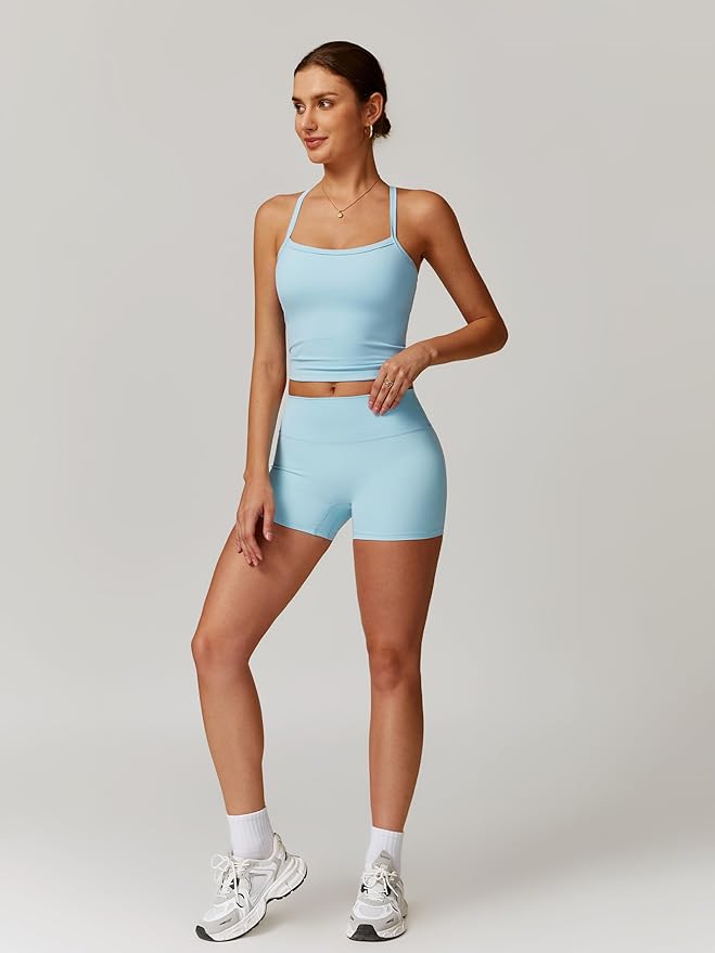 QBGJTD Two Piece Workout Sets For Women Tank Top Matching High Waist Booty Lifting Shorts Gym Yoga Active Wear Outfits