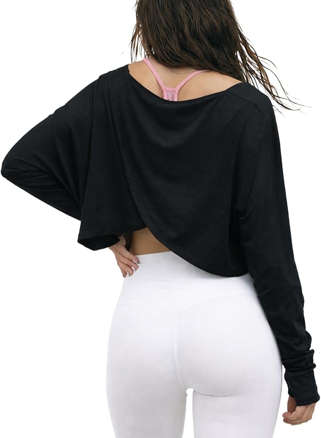 Sanutch Women’s Split Back Long Sleeve Crop Yoga Top – Soft Breathable Boat Neck Athleisure Tee for Everyday Wear