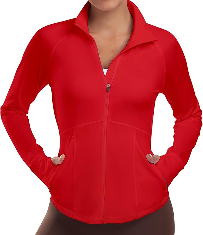 Women's Athletic Jackets Lightweight Sport Workout Jackets Zip Up Running Jackets with Thumb Holes for Gym Yoga