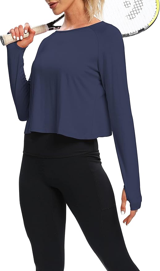 Bestisun Long Sleeve Workout Running Shirts Athletic Yoga Gym Crop Tops for Women