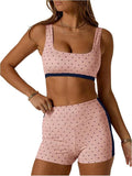 Milumia Women's Polka Dots Workout Set 2 Piece Color Block Yoga Outfit Bra Tank High Waisted Biker Shorts