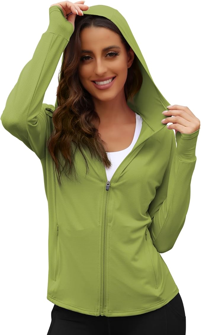 We1Fit Women's UPF 50+ Sun Protection Jacket Hoodie Sun Shirts Hiking Running Athletic Shirt