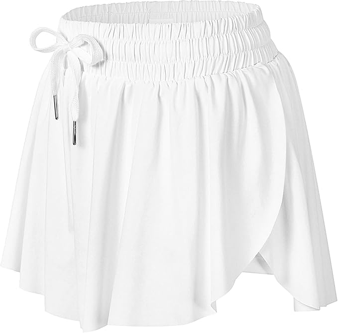 Wsirmet Flowy Shorts for Women Butterfly Shorts 2 in 1 Athletic Workout Gym Biker Running Shorts with Pockets