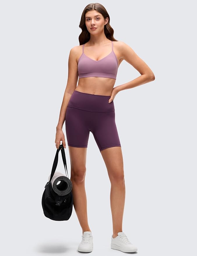 CRZ YOGA Butterluxe V-Neck Sports Bras for Women - Adjustable Thin Straps Padded Yoga Top Basic Wireless Camisole
